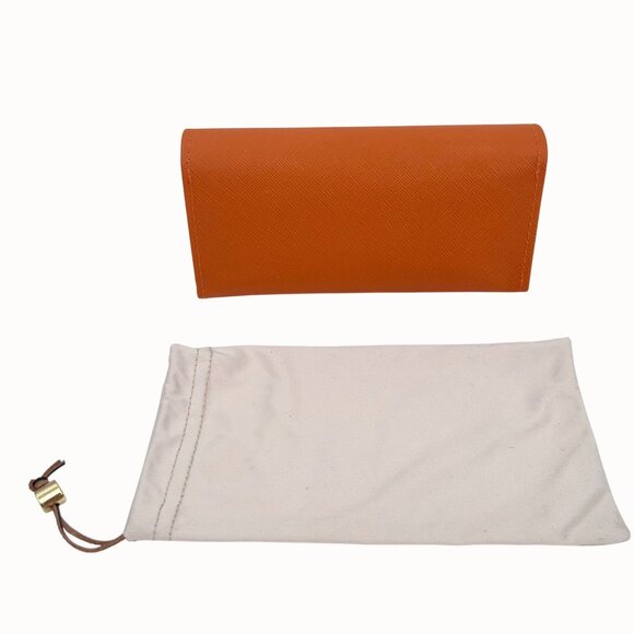 Tory Burch Orange Leather Sunglasses Case With Duster Bag Pouch - Picture 4 of 9